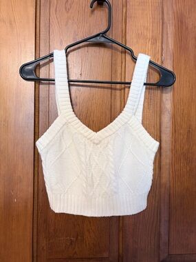 Cable Knit Cream Cropped Tank Top